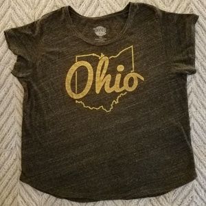 Gray and gold short sleeved shirt with Ohio design